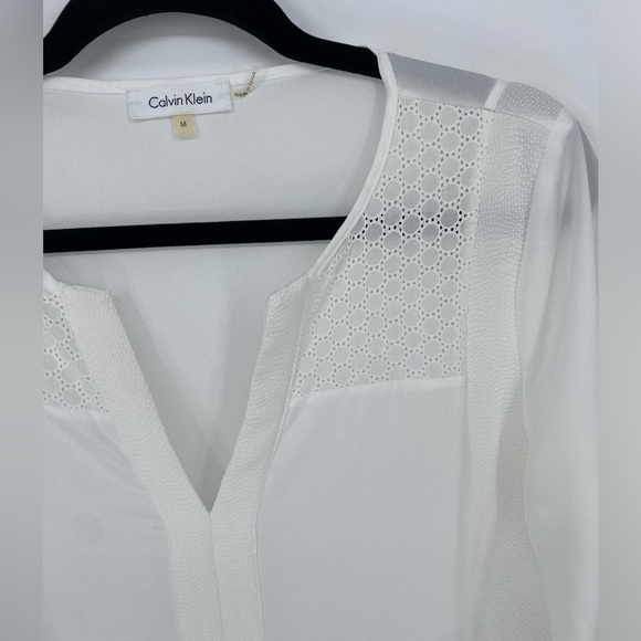 Calvin Klein white sheer blouse with roll up button adjustable sleeves med - Picture 5 of 11
